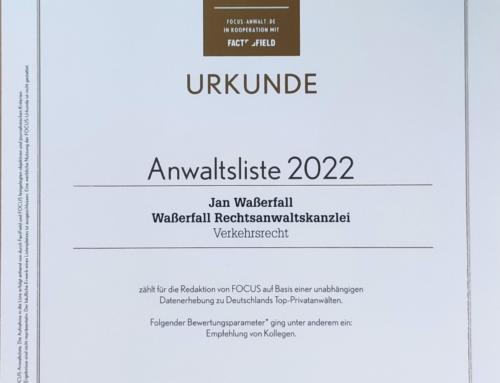 Wir sind TOP im Verkehrsrecht – Auszeichnung erhalten